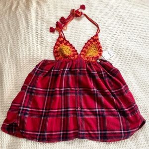 FP X Tricia Fix Bando Crochet Halter Top / Dress in Plaid